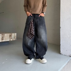 批发26新款阔腿牛仔裤男新款美式<b class='q'>宽松</b>直筒裤男士裤子青少年潮牌长裤