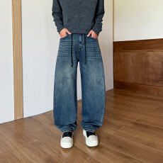 批发秋冬烫钻垂感深裆<b class='q'>牛仔裤</b><b class='q'>男士</b>高街宽松版日常耐磨耐穿直筒长裤弯刀