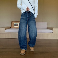 批发美式复古水洗猫须阔腿<b class='q'>牛仔裤</b>2026秋季新款设计感百搭垂感直筒裤男