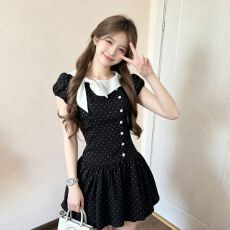 批发法式波点收腰<b class='q'>连衣裙</b>显瘦神器多巴胺<b class='q'>连衣裙</b><b class='q'>可爱</b>甜美风韩系裙子