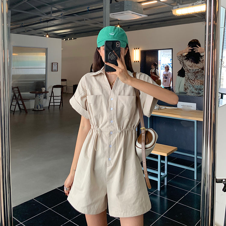 RY7490# 韩系甜美连身工装裤女2026学生装宽松短袖连衣裤