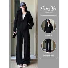 加大码韩式连帽外套阔腿裤两件套套装女高级感运动服套装