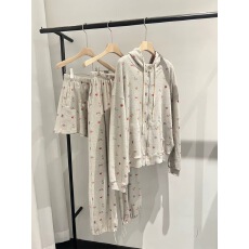 批发韩式甜美风减龄水果印花华夫格卫衣外套<b class='q'>休闲</b>裤<b class='q'>套装</b>女长短裤可选