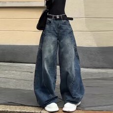 批发美式古着做旧设计感廓形弯刀裤男女小众宽松显瘦<b class='q'>休闲</b>阔腿裤子