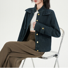 批发韩式简约小香风牛仔外套女老钱风复古显瘦正肩甜酷夹克外套