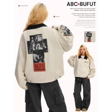 批发美式复古底特律风人像贴布工装<b class='q'>牛仔</b>外套男女高街cleanfit夹克外套