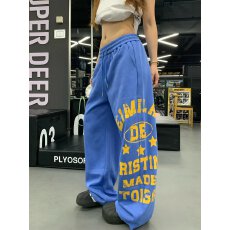 批发美式复古字母印花阔腿卫裤男女宽松<b class='q'>街头</b>休闲风运动裤