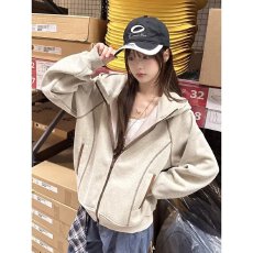 批发美式复古街头连帽<b class='q'>卫衣</b>男女情侣chic慵懒风短<b class='q'>开衫</b>上衣