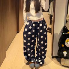 优质棉美式复古大波点满印阔腿裤男女慵懒风甜酷直筒宽松休闲裤