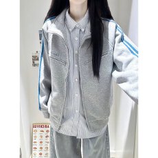 华棉复合真口袋韩式双杠立领休闲拉链外套男女宽松情侣学院风开衫