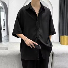 2026纯色短袖衬衫大码男装基础款内搭冰丝衬衫男士短袖夏季薄款