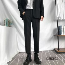 后腰半松紧小脚裤-M-5XL大码西装裤男显瘦黑色遮肉休闲西裤