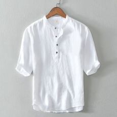 批发M-8XL大码宽松型<b class='q'>男士</b><b class='q'>短袖</b><b class='q'>衬衫</b>中式小立领纽扣POLO衫纯色休闲夏季