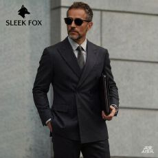 高奢双排4扣-M-5XL美式职业商务正装西服黑色西装外套男士正装
