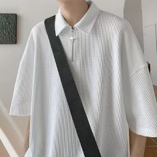 批发大码M-8XL半拉链五分袖t恤男polo衫短袖宽松休闲百搭翻领上衣<b class='q'>潮</b>