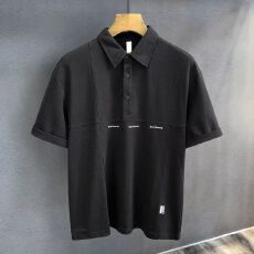 批发M-8XL日系简约半袖Polo衫短袖男宽松大码夏季拼接短袖<b class='q'>潮</b>牌翻领T恤