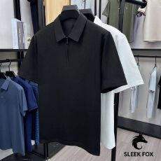 批发S-4XL垂顺高级小众设计拉链领口质感短袖T恤夏季薄款简约纯色上衣