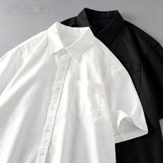 批发纯色单口袋短袖<b class='q'>衬衫</b>-M-8XL<b class='q'>男士</b>商务通勤宽松休闲薄款抗皱短袖<b class='q'>衬衫</b>