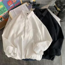 有口袋款纯色长袖衬衫-M-8XL大码高级感小众帅气纯色休闲商务衬衫