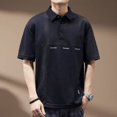 批发M-8XL日系简约短袖Polo衫男潮流胖子加肥加大码宽松休闲翻领t恤
