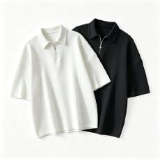 批发M-8XL大码胖子宽松华夫格POLO衫男<b class='q'>休闲</b>纯色翻领上衣半拉链短袖t恤