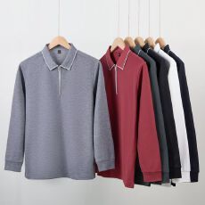批发S-4XL半拉链翻领长袖POLO衫男纯色打底衫秋冬假衬衣领尖领上衣
