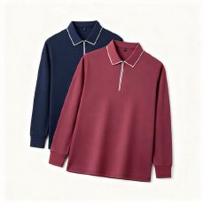 批发S-4XL-半拉链长袖POLO衫男纯色打底衫秋冬通勤假衬衣领尖领上衣