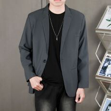 批发S-4XL-大码西装外套男免熨抗皱时尚高级感<b class='q'>休闲</b><b class='q'>商务</b>单排扣宽松西服