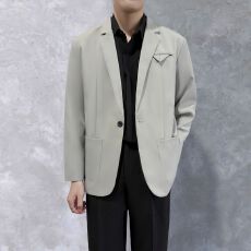 批发S-4XL-春秋微宽松大码单西外套男高级感<b class='q'>休闲</b><b class='q'>商务</b>西服男士通勤夹克