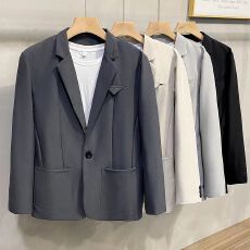 批发S-4XL-春秋宽松大码西装外套男高级感<b class='q'>休闲</b>商务<b class='q'>西服</b>男士通勤夹克