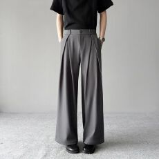 S-5XL大码高级感双褶美式宽松西装长裤春秋通勤商务打褶正装西裤