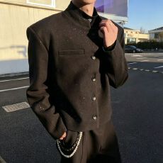 批发S-5XL氛围感休闲西装外套男大码显瘦百搭男装夹克秋冬满天星外套