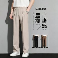 批发半松紧直筒-M-8XL大码西裤长裤男通勤商务西裤垂感免熨男士西服裤