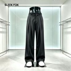 S-5XL褶皱设计西裤男秋季垂感高级感新品裤子cleanfit直筒休闲裤