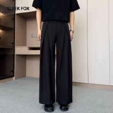 S-5XL免烫垂感西裤男士宽松高级褶皱纯色西装裤商务休闲直筒长裤