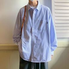 M-8XL大码细条纹衬衫男士长袖休闲薄外套宽松高级感竖纹免烫衬衣