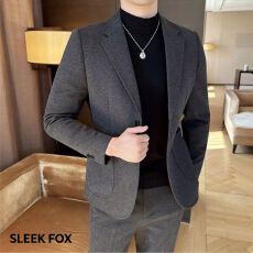 S-5XL-秋冬复古西装外套男加厚帅气修身毛呢料西服商务休闲男士