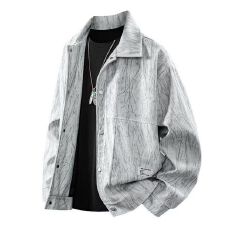 M-8XL-秋季新款灯芯绒外套男大码长袖衬衫休闲宽松翻领夹克男装