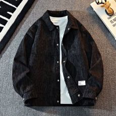 M-8XL-超大码胖男灯芯绒外套加肥加厚长袖衬衫休闲宽松翻领男装