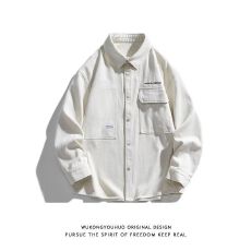 M-8XL-美式大码工装衬衫式夹克外套男春秋新款宽松休闲长袖衬衣