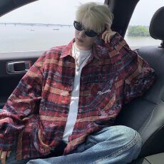 M-8XL-美式大码休闲格子衬衫男长袖衬衣高级感复古磨毛高街薄外套