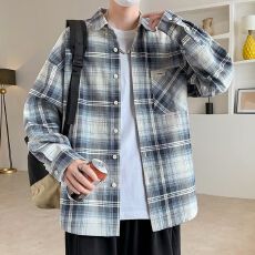 批发M-8XL-春秋季纯棉格子衬衫男薄外套<b class='q'>加肥</b><b class='q'>加大</b>码<b class='q'>男装</b>休闲长袖衬衫