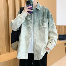 批发M-8XL纯棉渐变撞色衬衫外套男春秋<b class='q'>加肥</b><b class='q'>加大</b>码翻领长袖衬衫高级感