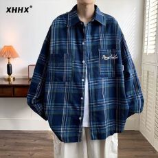 批发M-8XL日系格子长袖衬衫男女<b class='q'>春</b>秋季ins潮宽松休闲百搭垂感衬衣外套