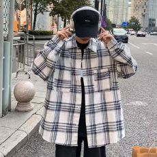 批发M-8XL<b class='q'>春</b>秋季大码撞色格子衬衫男女宽松休闲中性bf风外穿长袖衬衣