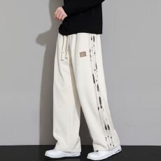 批发M-8XL-春秋季大码条纹裤子男装<b class='q'>美式</b>宽松垂感<b class='q'>休闲</b>运动卫裤直筒长裤