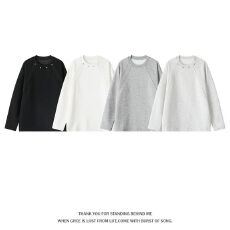 批发M-5XL-大码圆领<b class='q'>T</b><b class='q'>恤</b>男春秋季新款拼接铆钉上衣简约高级感-华棉270g
