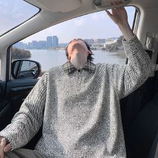 批发M-5XL胖男大码时尚粗花针织POLO领上衣男士简约高级设计感长袖<b class='q'>T</b><b class='q'>恤</b>