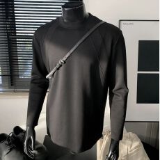 批发M-5XL简约大码长袖<b class='q'>T</b><b class='q'>恤</b>男设计感纯色休闲上衣秋季男士华棉圆领卫衣