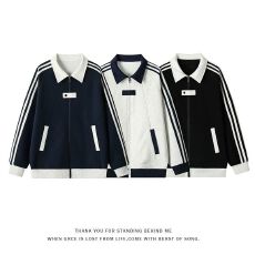 批发M-5XL学院风三条杠拼接外套男秋冬季重磅卫衣外套<b class='q'>加肥</b><b class='q'>加大</b>码<b class='q'>男装</b>